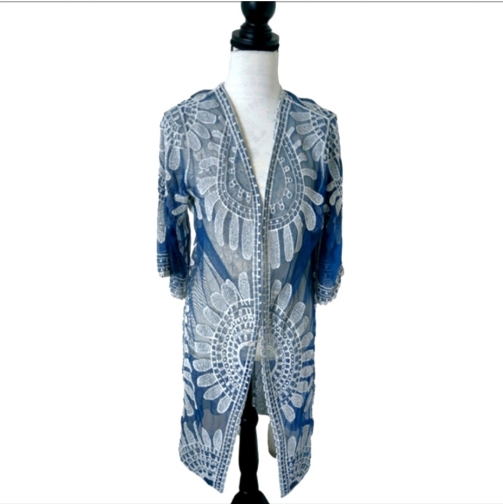 💙Rebellion beautiful blue duster/ beach cover up embroidery size small 💙